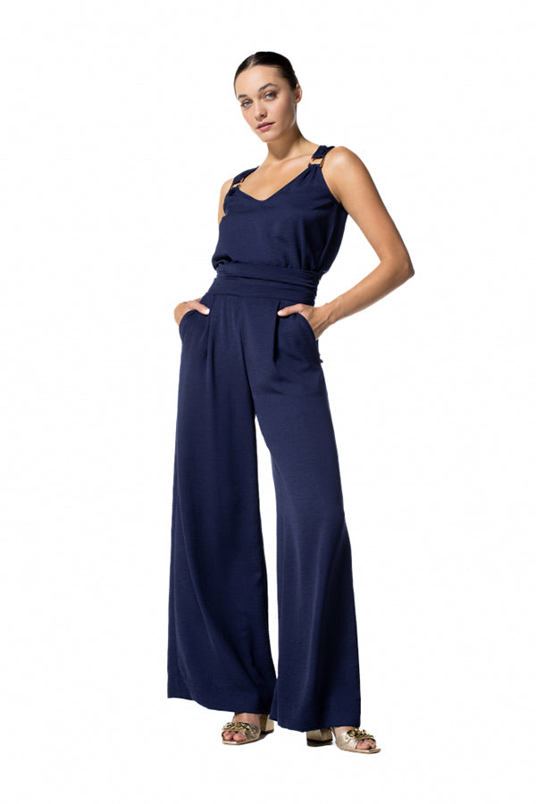 NIGHT BLUE LOOSE HIGH WAIST WIDE TROUSERS