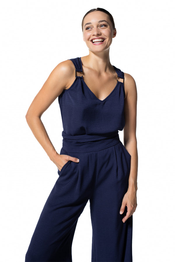 NIGHT BLUE LOOSE HIGH WAIST WIDE TROUSERS