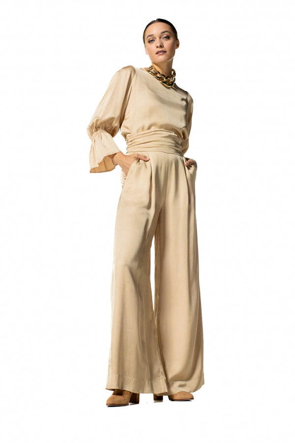 SHINY LOOSE HIGH WAIST WIDE DRESSY TROUSERS