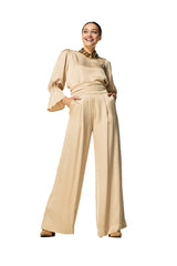 SHINY LOOSE HIGH WAIST WIDE DRESSY TROUSERS