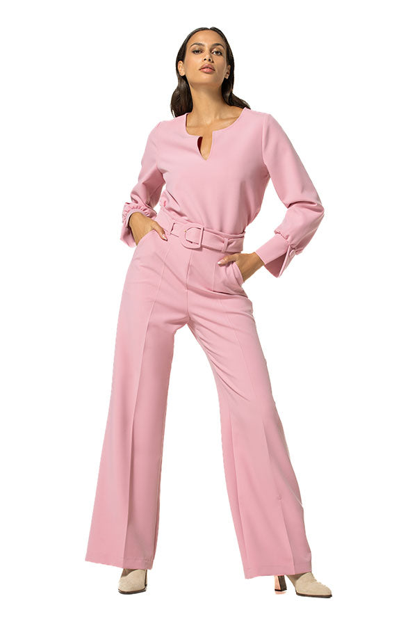 PINK BELTED WIDE TROUSERS