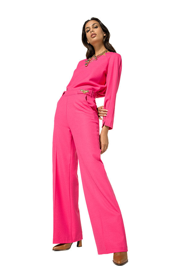 HOT PINK BUTTERFLY DETAIL STRAIGHT TROUSERS