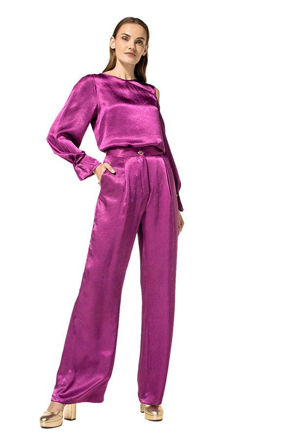 MAGENTA LOOSE-FIT SHINY TROUSERS