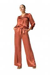 AMBER LOOSE WIDE SHINY TROUSERS