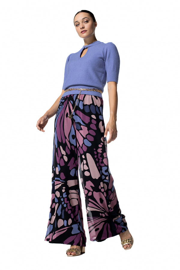 BUTTERFLY PRINT LOOSE WIDE TROUSERS