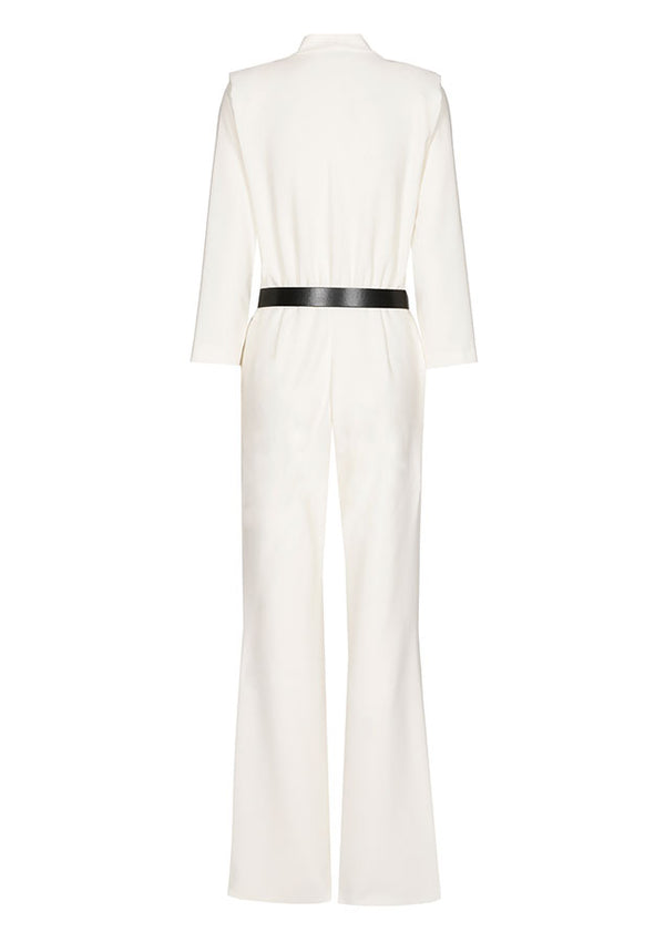 CREAM V-NECK ZIPPED JUMPSUIT