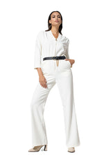 CREAM V-NECK ZIPPED JUMPSUIT