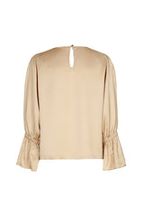 SHINY TRUMPET SLEEVE DRESSY BLOUSE