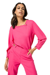 HOT PINK PLEATED SLIT CUFF TOP