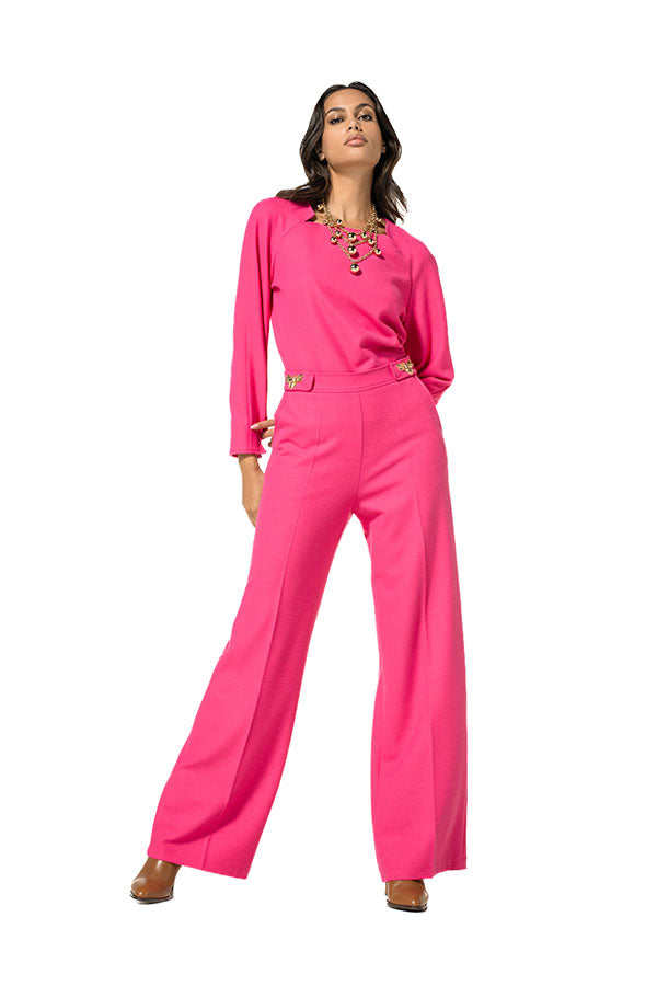 HOT PINK PLEATED SLIT CUFF TOP