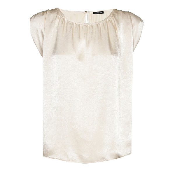 BEIGE SLEEVELESS SHINY TOP