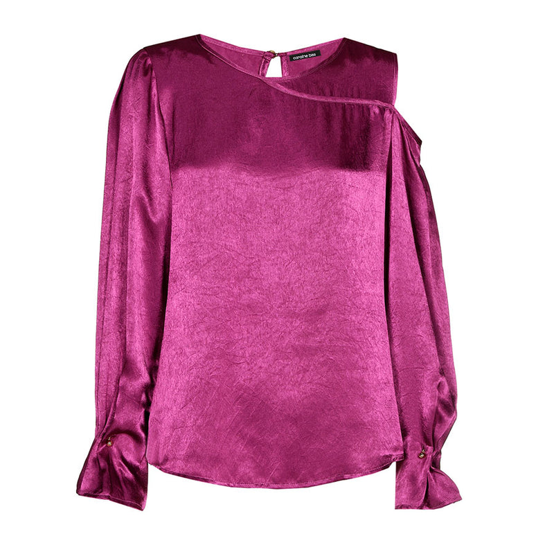 MAGENTA PLEATED CUFFS SHINY TOP