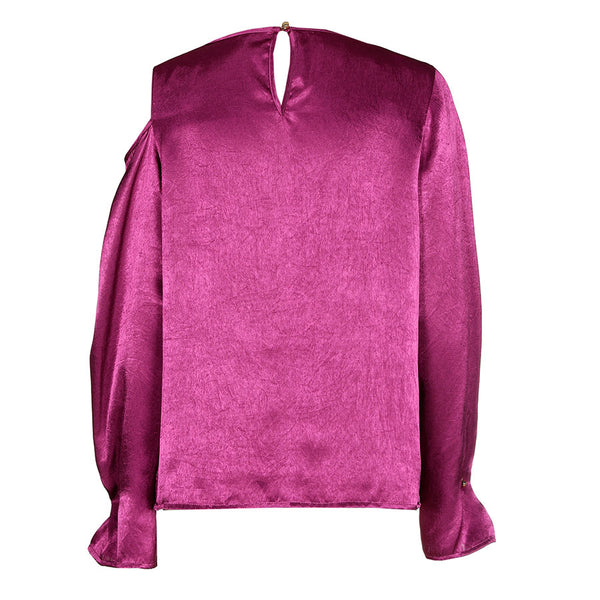 MAGENTA PLEATED CUFFS SHINY TOP