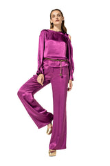 MAGENTA PLEATED CUFFS SHINY TOP