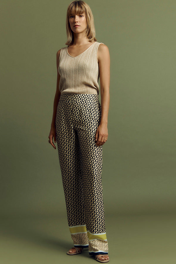 PALOMA FLOWING VISCOSE TWILL GRAPHIC PRINT TROUSERS