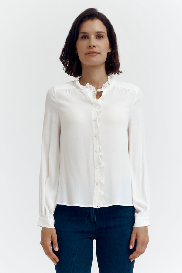 COLOMBE EMBROIDERED RUFFLE BLOUSE