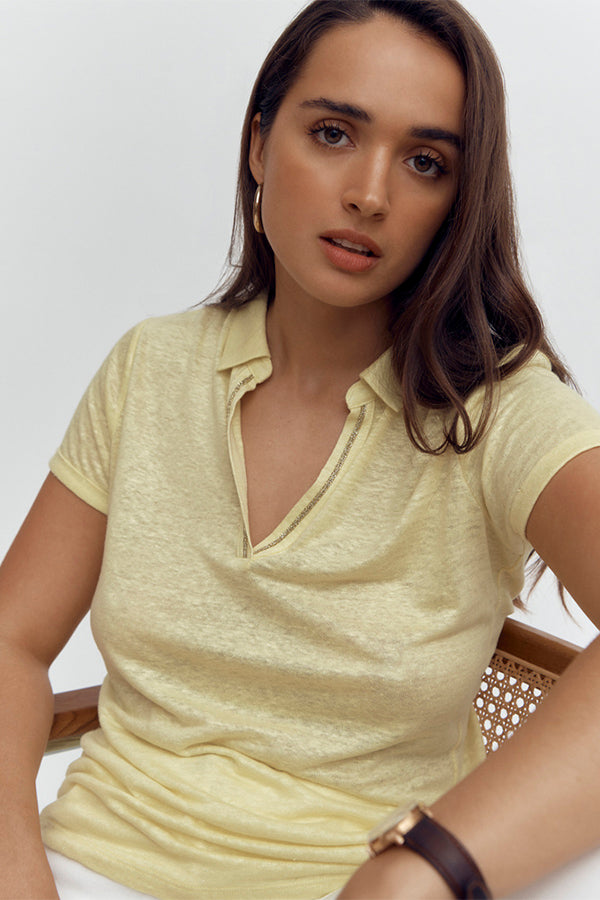 TOLEDO87 YELLOW IRIDESCENT LINEN POLO T-SHIRT