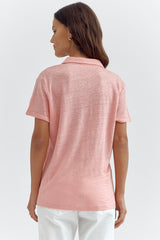 TOLEDO87 PINK IRIDESCENT LINEN POLO T-SHIRT