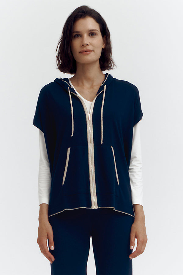 GAPPLE87 BLUE SHORT SLEEVE HOODED SWEATSHIRT