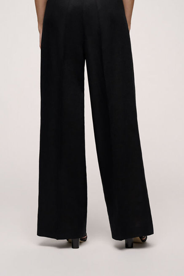 ATTRICE BLACK WIDE LINEN TROUSERS