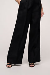 ATTRICE BLACK WIDE LINEN TROUSERS