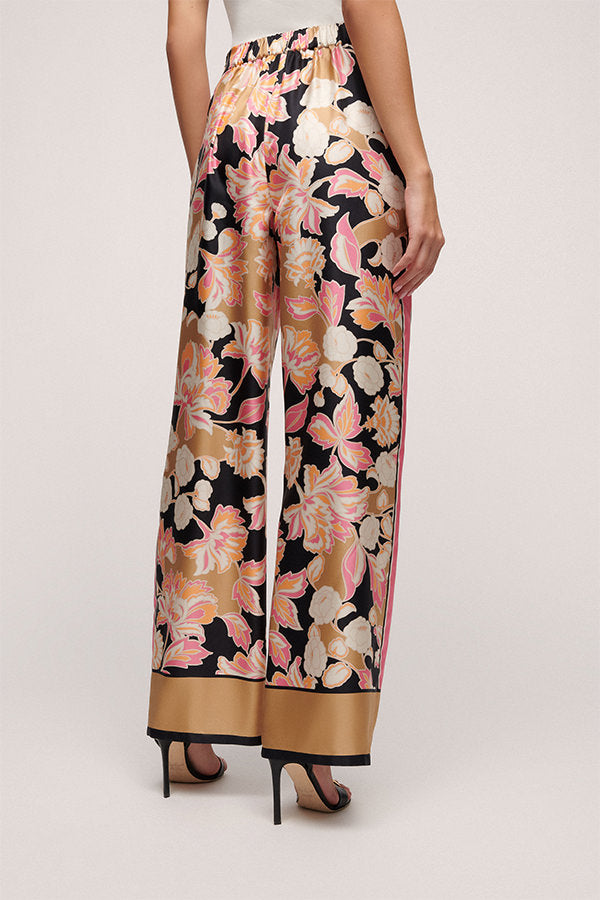 ABAD PINK BLACK FLORAL PRINT SILK TROUSERS