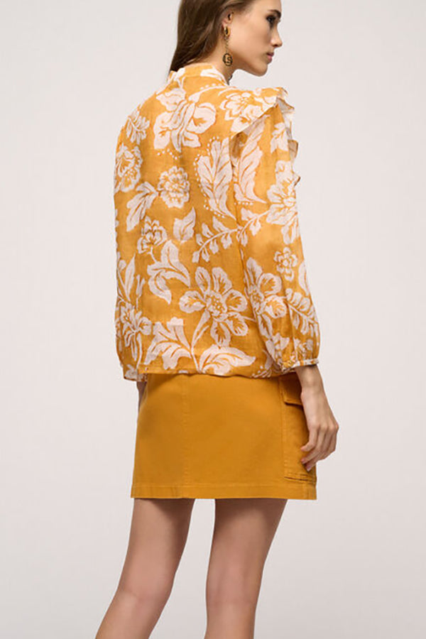 BACCA YELLOW FLORAL PRINT RUFFLED BLOUSE