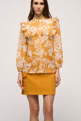 BACCA YELLOW FLORAL PRINT RUFFLED BLOUSE