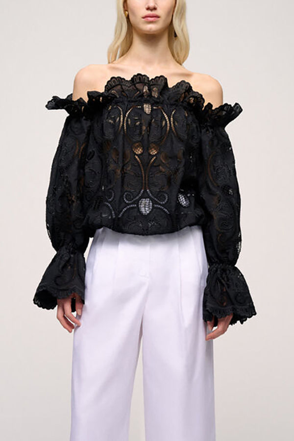 BAGAGLIO BLACK EMBROIDERED BLOUSE