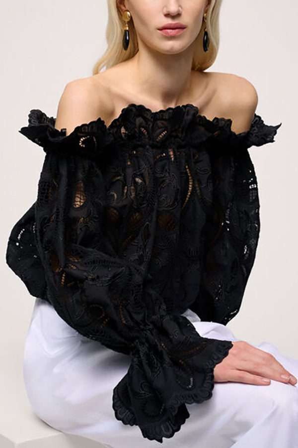 BAGAGLIO BLACK EMBROIDERED BLOUSE