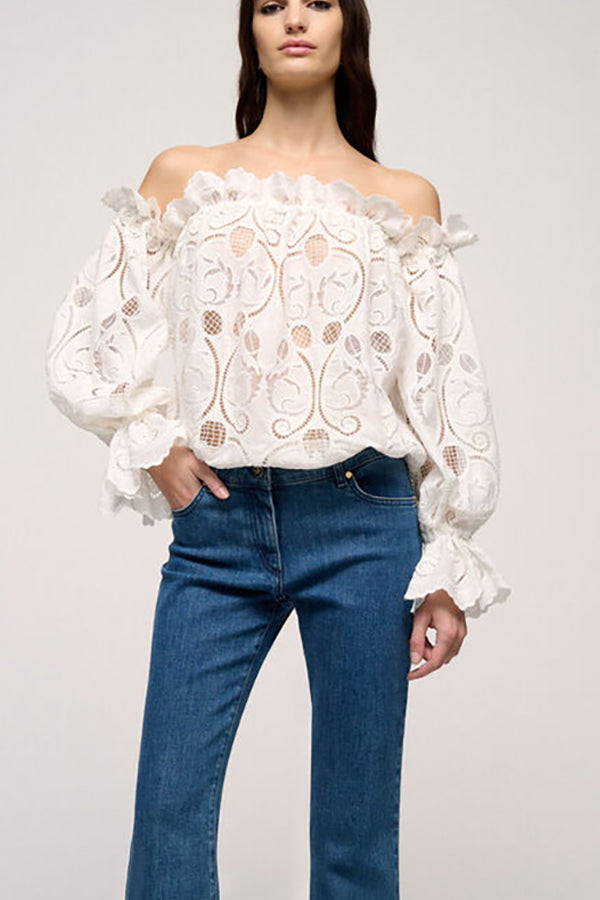 BAGAGLIO WHITE EMBROIDERED BLOUSE