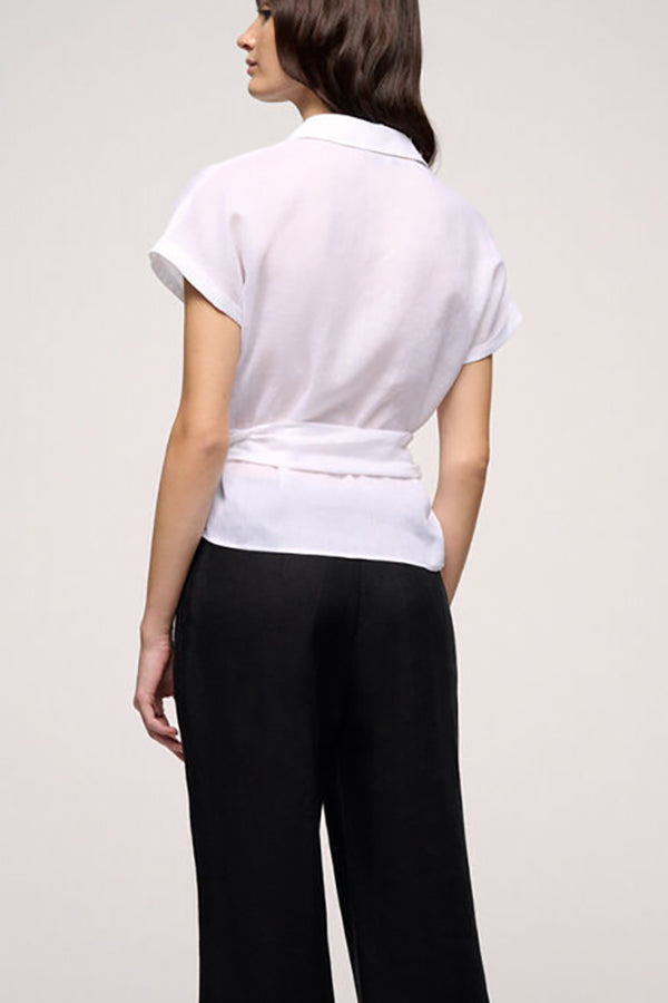 BALOCCO WHITE WRAP AROUND RAMIE SHIRT