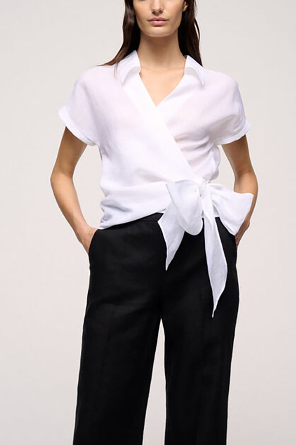 BALOCCO WHITE WRAP AROUND RAMIE SHIRT