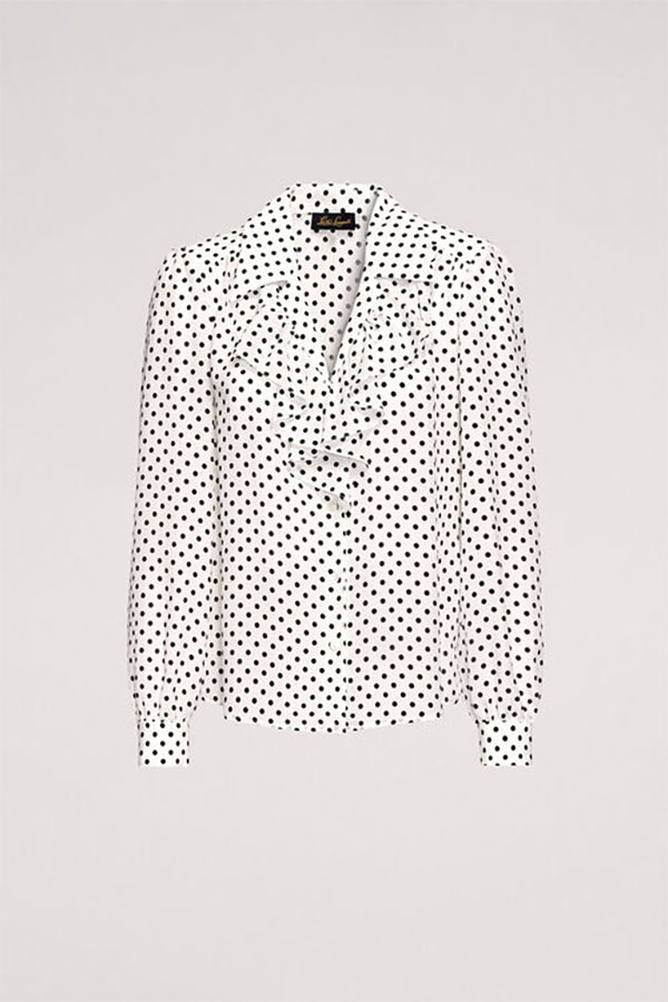 BIRILLO POLKA DOT RUFFLED SILK BLOUSE