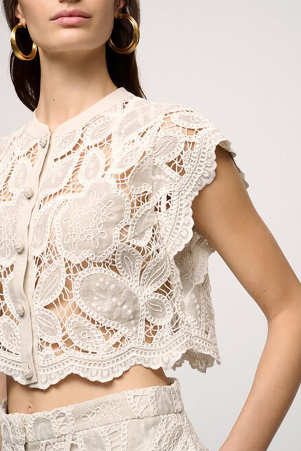 BOERO CROPPED LINEN LACE TOP