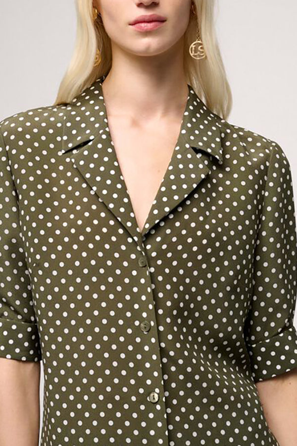 BUONASERA KAKI POLKA DOT SILK SHIRT