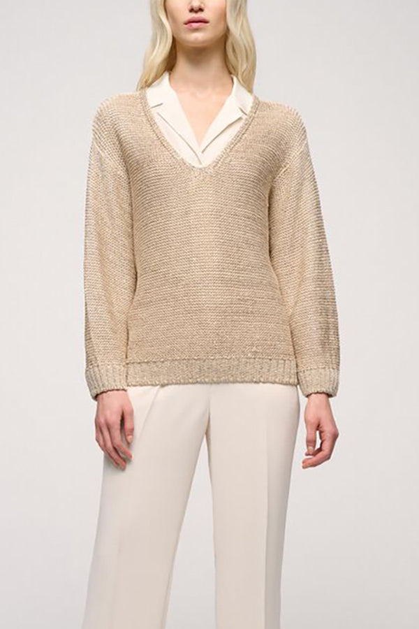 CAGLI V-NECK REVERSE KNIT PULLOVER