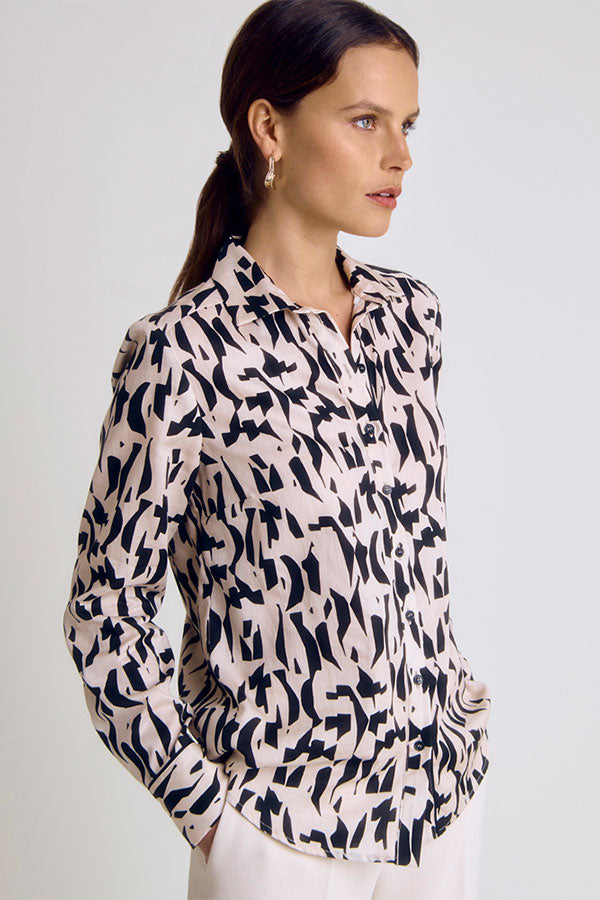 CAMEL TWO TONE GEOMETRIC PRINT SHIRT