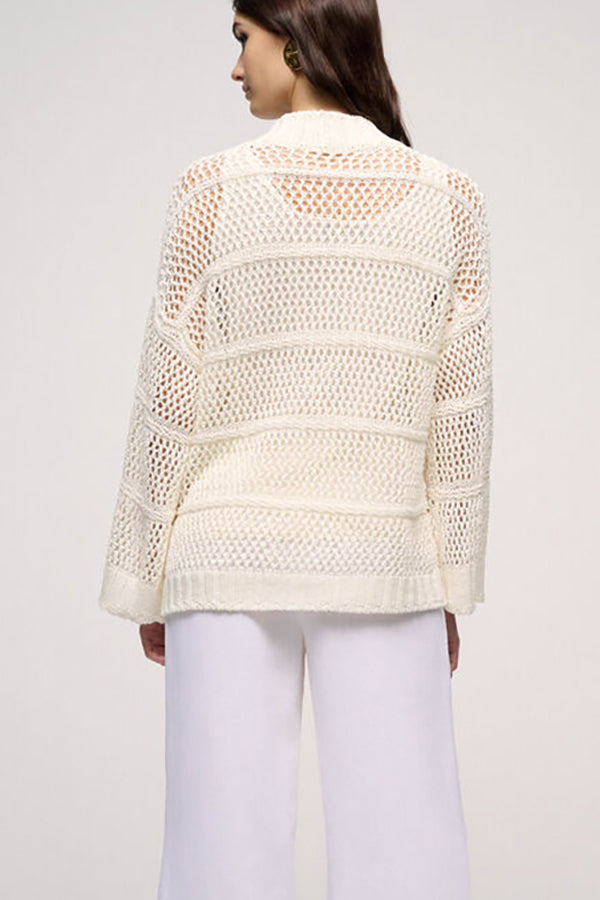 CERALACCA WHITE PERFORATED LINEN CARDIGAN