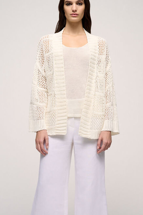 CERALACCA WHITE PERFORATED LINEN CARDIGAN