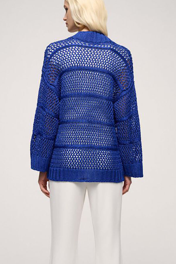 CERALACCA BLUETTE PERFORATED LINEN CARDIGAN