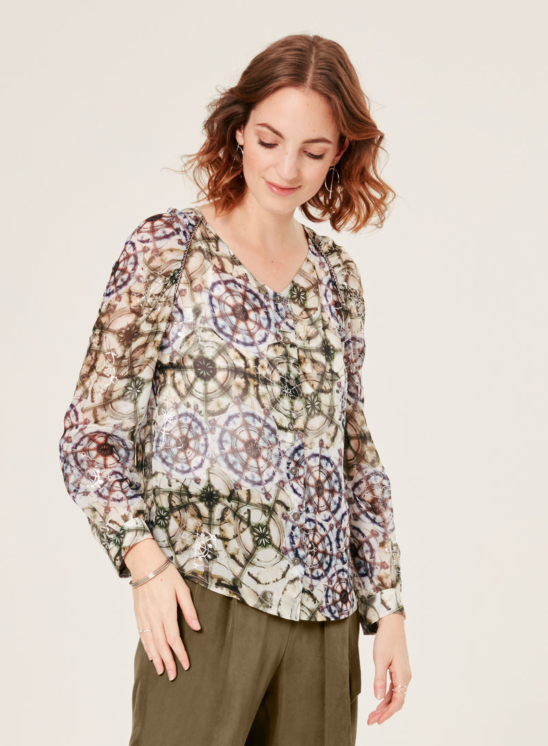 ZENA PRINTED V NECK SHIRT