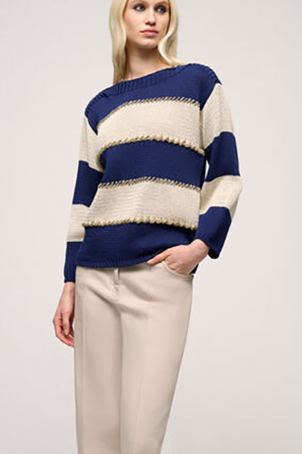 COLLA BLUE LUREX STRIPED PULLOVER