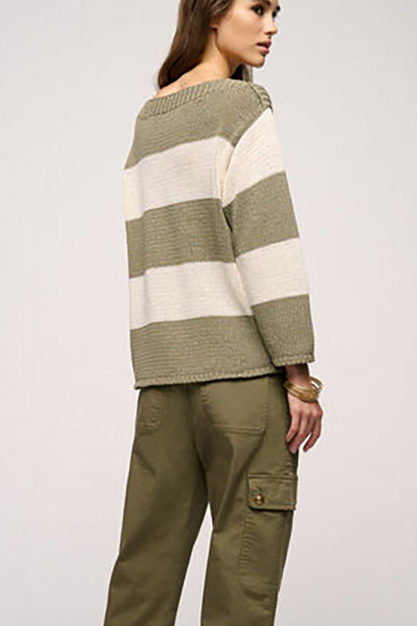 COLLA KAKI LUREX STRIPED PULLOVER