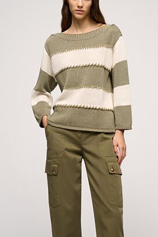 COLLA KAKI LUREX STRIPED PULLOVER