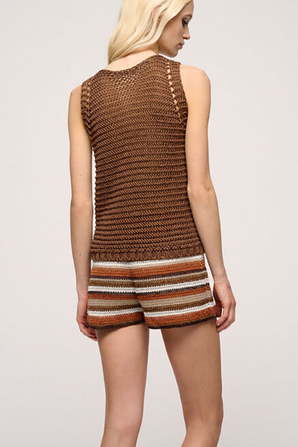 COLLARE BROWN BOATNECK KNIT TOP