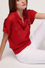 CONCETTA KNIT POLO STYLE LINEN TOP