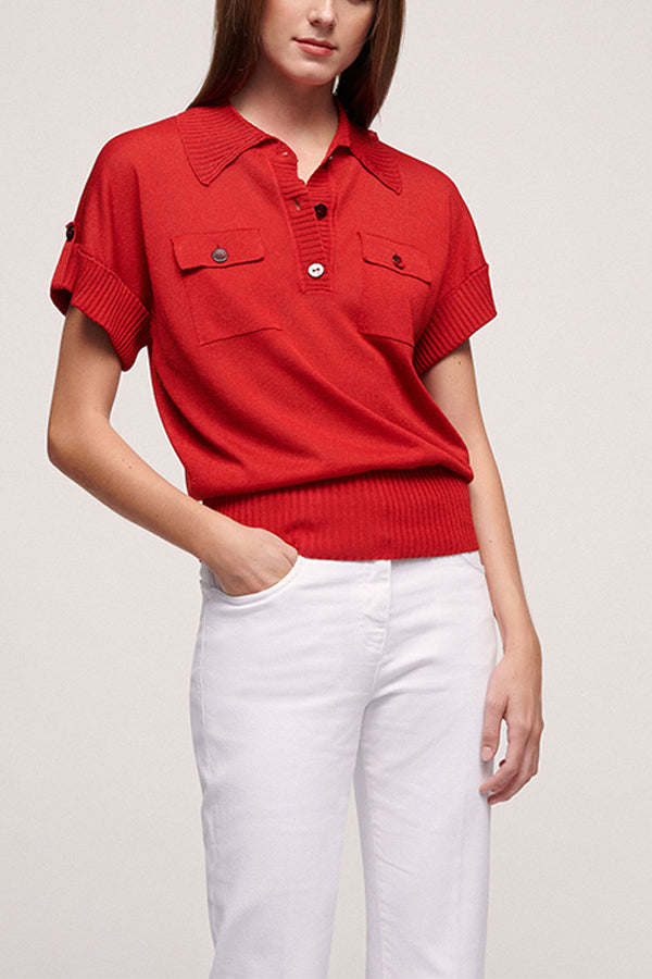 CONCETTA KNIT POLO STYLE LINEN TOP