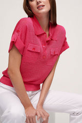 CONCETTA KNIT POLO STYLE LINEN TOP