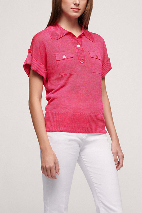 CONCETTA KNIT POLO STYLE LINEN TOP